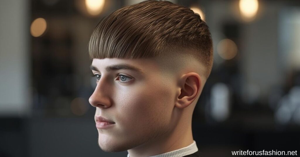 Blunt Textured Fringe with Low Taper Fade