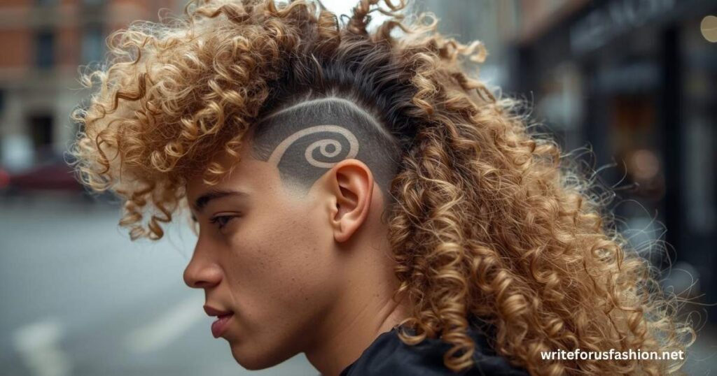 Curly Mullet with Shaved Designs