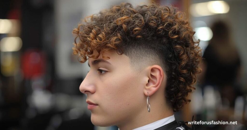 Curly Taper Mullet with Highlights