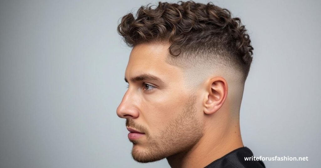 Low Taper Fade White Male with Curly or Wavy Top Style