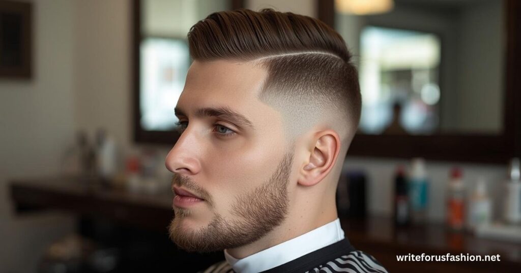 Low Taper Fade White Male with Side Part